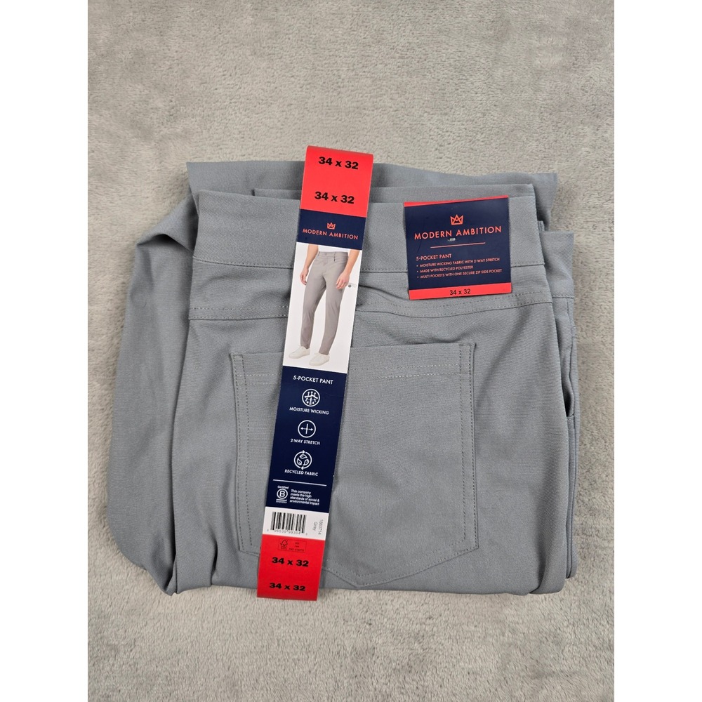 Modern Ambition 5-Pocket Pant Mens 34x32 Gray Moisture Wicking 2-Way Stretch